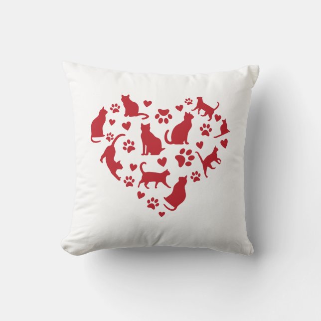 Coussin Coeur rouge Amoureux des chats des chats (Recto)