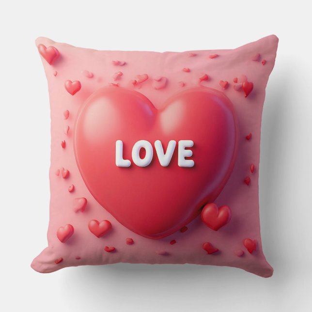 Coussin Cœur Rouge Clair avec Texte 'Amour' (Recto)