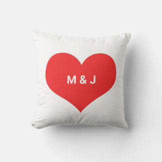 Coussin Cœur Rouge Saint-Valentin Monogramme Initiales Per