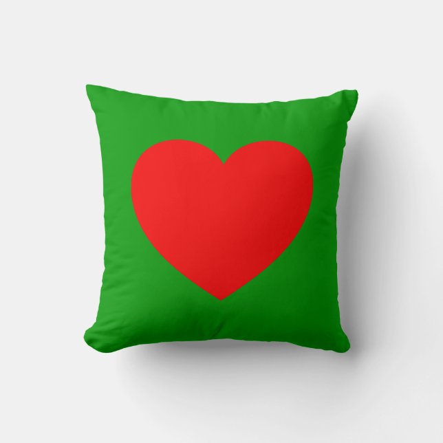 Coussin Coeur - Rouge sur vert herbe (Recto)