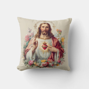 Coussin Cœur Sacré de Jésus Catholique Traditionnel Chréti