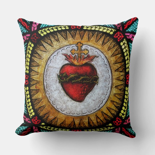 Coussin Coeur sacré de Jésus en verre (Recto)