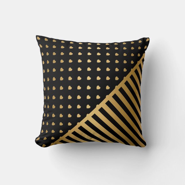 COUSSIN COEUR STRIPE GOLD NOIR CUSHION (Recto)