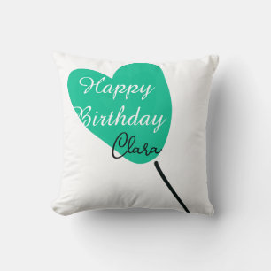 Coussin Cœur vert joyeux anniversaire ballon blanc noir en