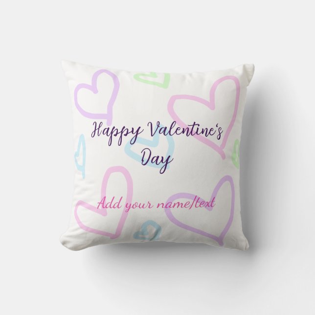 Coussin Coeur violet rose joyeux saint-valentin nom date  (Recto)