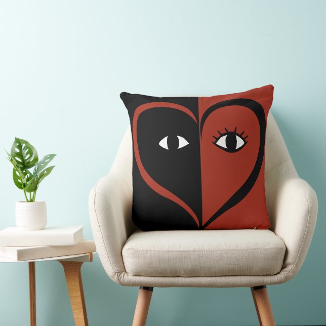 Coussin Coeur visage réversible mignon rouge amour (Chaise)