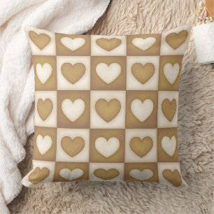 Coussin Cœurs à carreaux en crème blonde