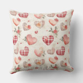Coussin Cœurs à carreaux gris et rouge double face (Verso)