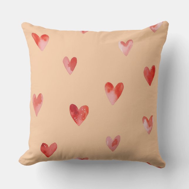 Coussin Cœurs à l'aquarelle motif sans couture (Recto)
