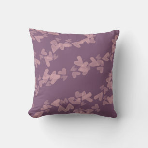 Coussin Cœurs à l'aquarelle timbres flottants rose mauve  