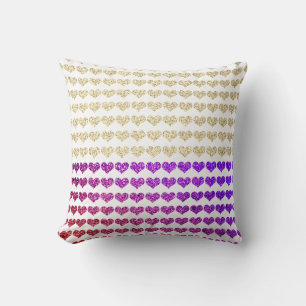 Coussin Coeurs à motifs rose violet or pailletés brillants