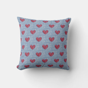 Coussin Coeurs amoureux Rouge rose Bleu Faux Fuzzy Design