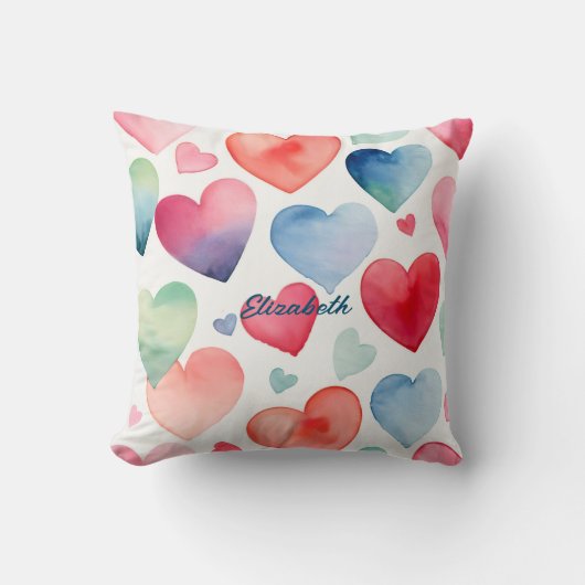 Coussin Coeurs aquarelle (Recto)