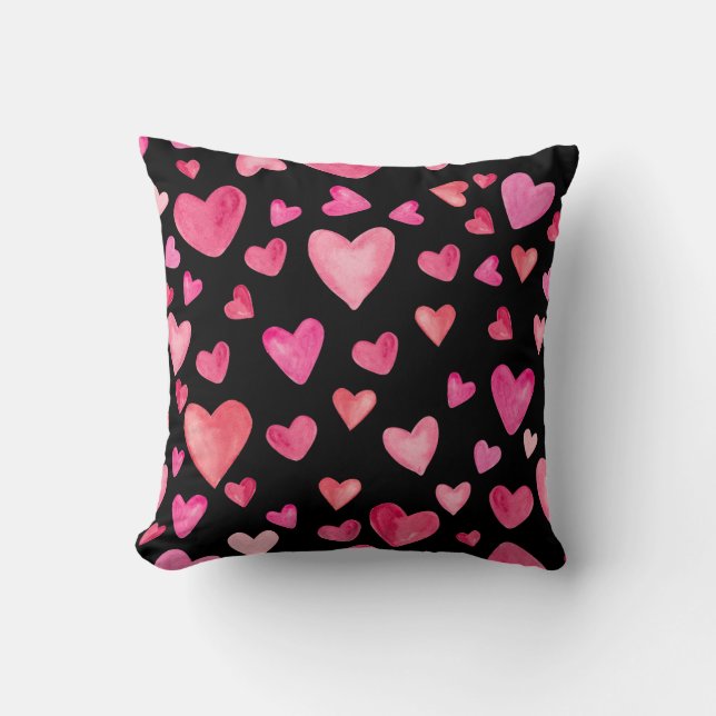 Coussin Cœurs Aquarelle Rose (Recto)