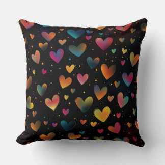 Coussin Cœurs arc-en-ciel Galaxie Fond noir