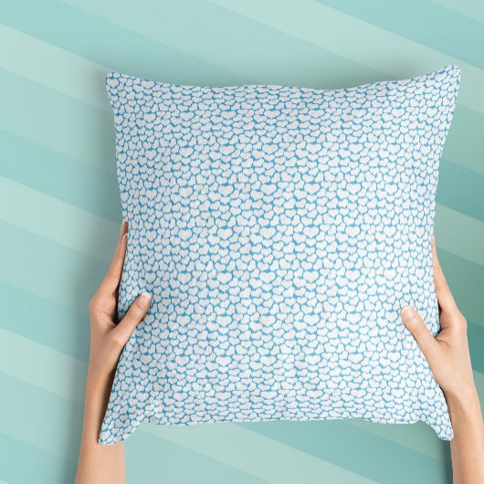 Coussin Cœurs Blancs Bleu Ciel Design Joyeux