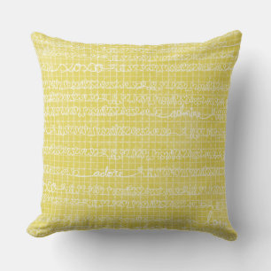 Coussin Coeurs blancs et mots d'amour sur l'oreiller jaune