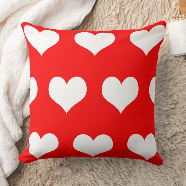 Coussin Coeurs blancs sur arrière - plan rouge (Couverture)