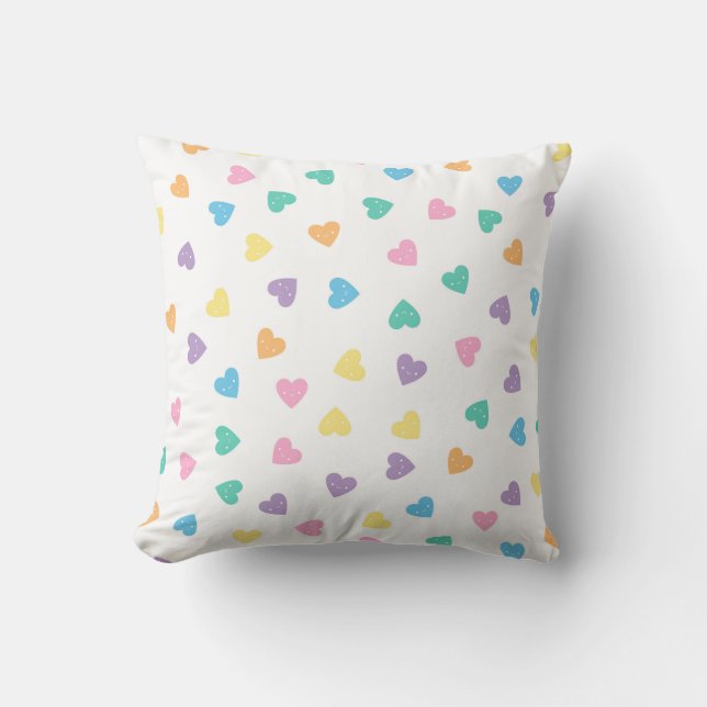 Coussin Coeurs bonbons Kawaii Pastel (Recto)