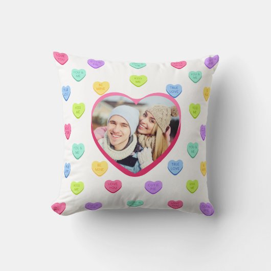 Coussin Coeurs bonbons mignons Couple Photo Jeu d'oreiller (Recto)
