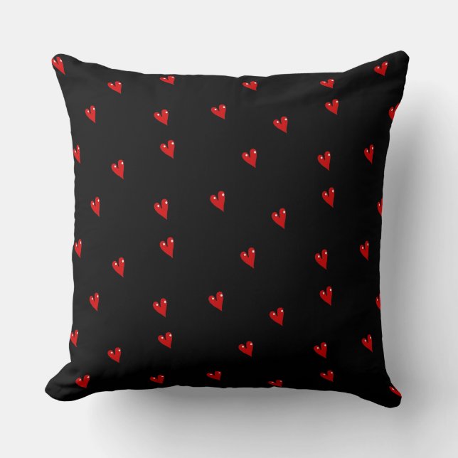 Coussin Coeurs brillants rouges sur noir (Recto)