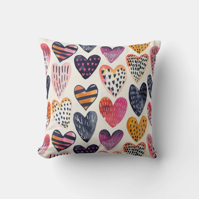 Coussin Cœurs Colorés Peints à la Main (Recto)