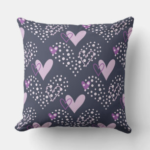 COUSSIN CŒURS D'AMOUR GRIS BLANC VIOLET