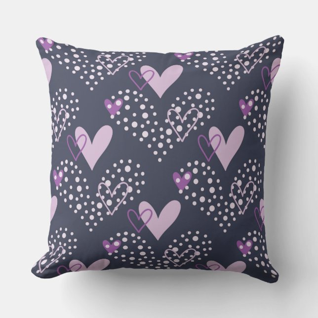 COUSSIN CŒURS D'AMOUR GRIS BLANC VIOLET (Recto)