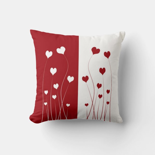 Coussin Coeurs d'amour romantiques rouges blancs (Recto)