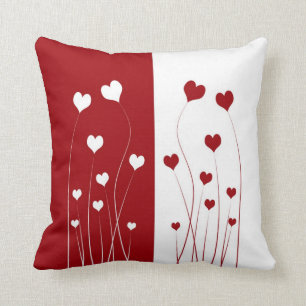 Coussin Coeurs d'amour romantiques rouges blancs