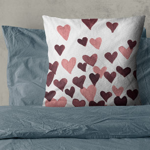 Coussin Coeurs d'aquarelle de la Saint-Valentin - rose fon
