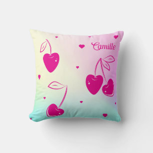 Coussin Cœurs de cerise roses Fantaisie Mignon Arc-en-ciel