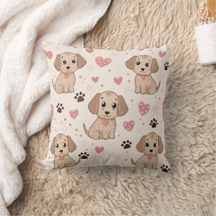 Coussin Cœurs de chiots mignons motif aquarelle (4)