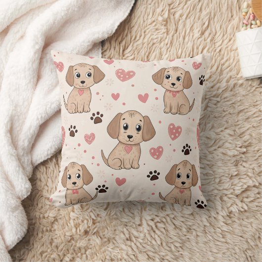 Coussin Cœurs de chiots mignons motif aquarelle (4) (Couverture)