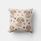 Coussin Cœurs de chiots mignons motif aquarelle (4) (Recto)