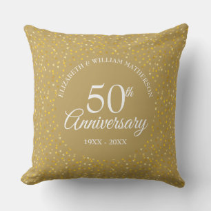 Coussin Cœurs de confettis d'anniversaire de 50 ans d'or
