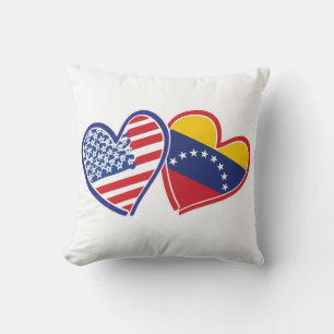 Coussin Coeurs de drapeau des États-Unis et du Venezuela