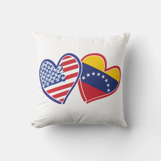 Coussin Coeurs de drapeau des États-Unis et du Venezuela (Recto)