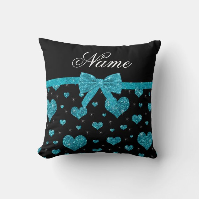 Coussin Coeurs de parties scintillant turquoise de nom per (Recto)