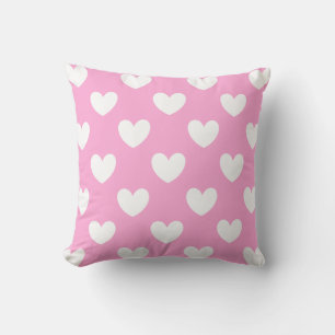 Coussin Coeurs de polka blanc sur Cotton Candy rose