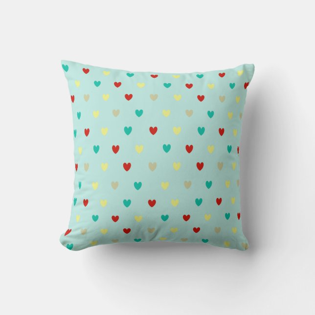 Coussin Coeurs de polka minuscules sur le vert de la mer (Recto)