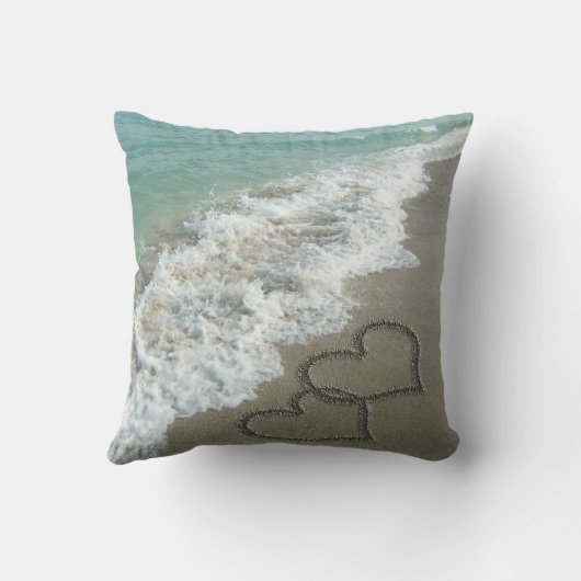 Coussin Coeurs de sable sur la plage (Verso)