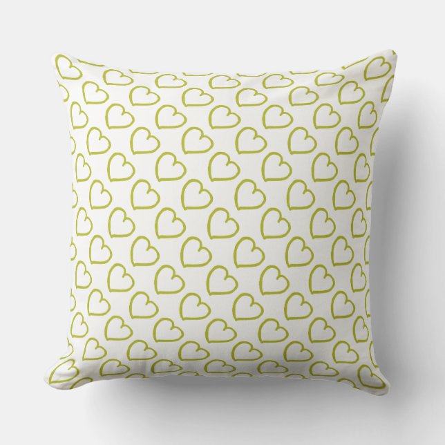 Coussin Coeurs dessinés à la main motif vert sur blanc (Recto)