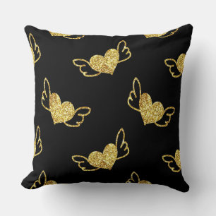 Coussin Cœurs d'or avec des ailes
