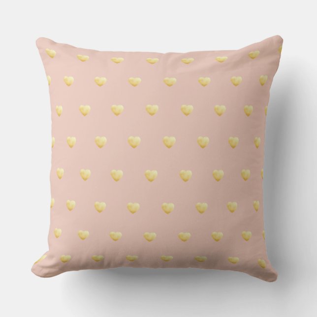 Coussin Coeurs d'or de fille sur rose pâle (Recto)