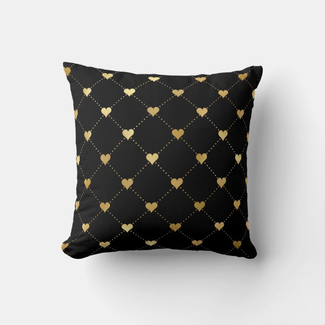Coussin Coeurs d'or sur le Motif romantique Black Classy (Recto)