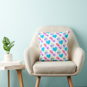 Coussin Coeurs dorés colorés sur mesure Elégant bleu amusa
