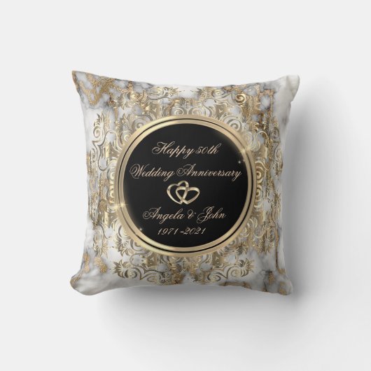 Coussin Cœurs dorés tourbillons marbre 50e anniversaire de (Recto)