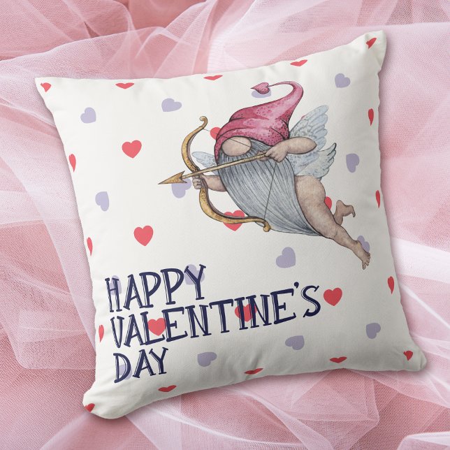 Coussin Coeurs Drôle Valentine Cupid Gnome (Créateur téléchargé)