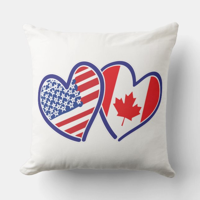 Coussin Coeurs du drapeau canadien et américain (Recto)